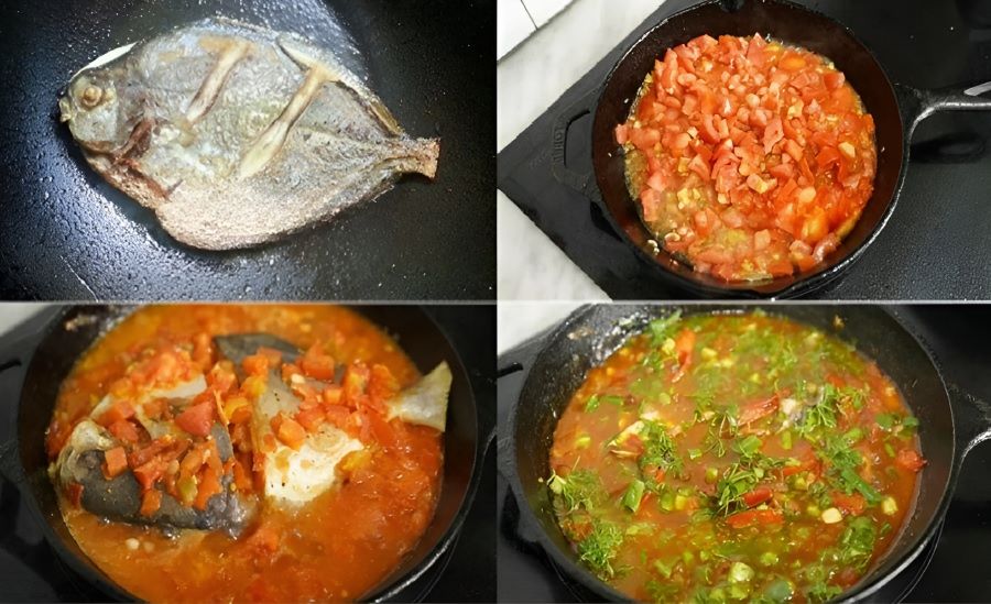 Các bước nấu món cá chim sốt cá chua.